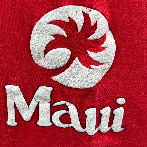 Vintage Oneita Power T pre-shrunk single stitch Puff Maui T-shirt Red size Large - Picture 3 of 13